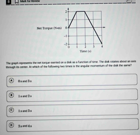 Solved: for Review The graph represents the net torque exerted on a ...