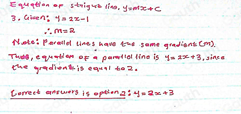 Solved: The line below is the function y=2x-1. Identify the equation of ...