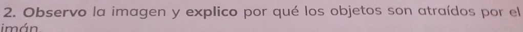 Observo la imagen y explico por qué los objetos son atraídos por el 
imán