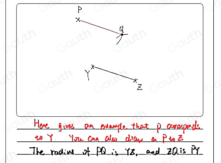 P
Here gives an example that p coresponds 
to Y You can also draw a PloZ 
The rading of PQ is Y8, and zQ is PY