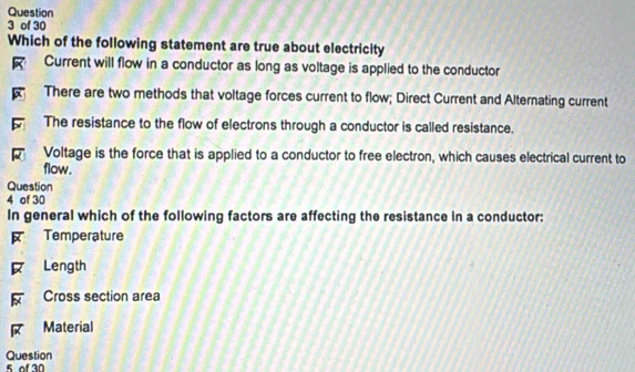 Solved: Which of the following statement are true about electricity ...