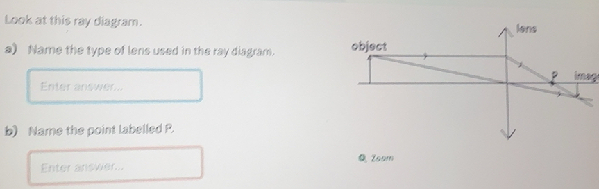 Solved: Look at this ray diagram. Iens a) Name the type of lens used in ...