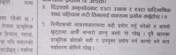 प म (º 3150 
दगो शब्द ३. दिड्एको अनुच्छेदबाट एउटा उखान र एउटा पारिभाषिक 
शब्द पहिचान गरी तिनलाई वाक्यमा प्रयोग्र गर्गुहोस् 12 
हमा रहको छ । 
नेपाल प्राकृतिक १. यिनीहरूको आवश्यकताभन्दा वढी प्रयोग गर्नु भनेको त आफ्नो 
न हिमाल, पहाड, खुट्टामा आफं वन्चरो हान्नु जस्तो पो रहेछ । दुबै खालका 
रू पनि संसारको प्राकतिक स्रोतको सही र उपयुक्त प्रयोग गर्न जान्यो भने मात्र 
यार्उछन् । पर्याप्त पर्यावरण जोगिने रहेछ।