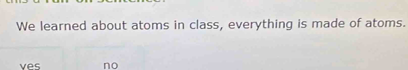 We learned about atoms in class, everything is made of atoms. 
ves no