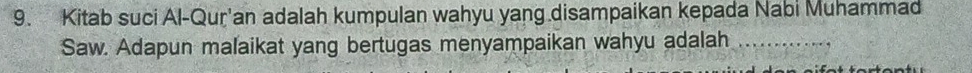 Kitab suci Al-Quṛ'an adalah kumpulan wahyu yang disampaikan kepada Nabi Muhammad 
Saw. Adapun malaikat yang bertugas menyampaikan wahyu adalah_