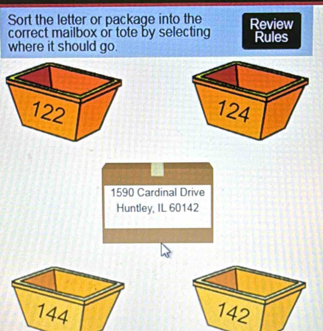 Solved: Sort the letter or package into the correct mailbox or tote by ...