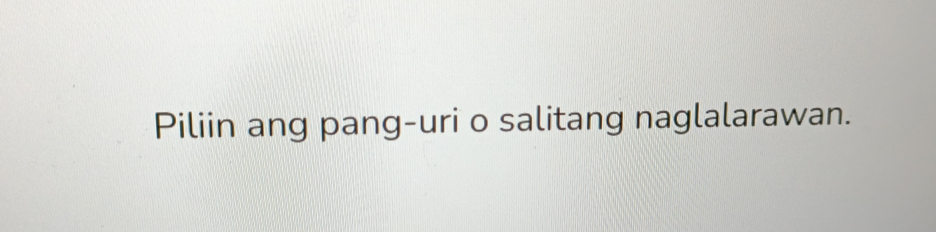 Piliin ang pang-uri o salitang naglalarawan.