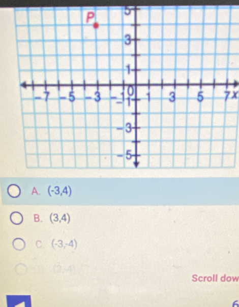 7×
A. (-3,4)
B. (3,4)
C. (-3,-4)
Scroll dow
6