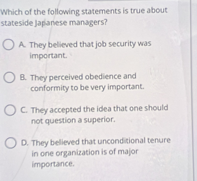 Solved: Which of the following statements is true about stateside ...