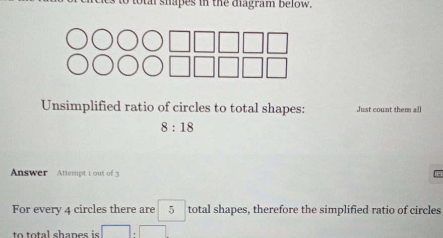 Solved: total shapes in the diagram below. Unsimplified ratio of ...