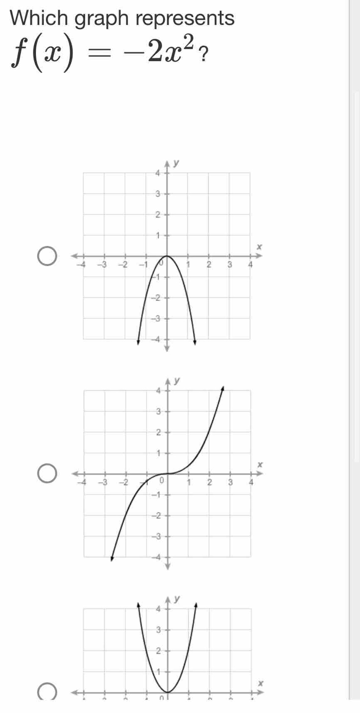 Which graph represents
f(x)=-2x^2 ?