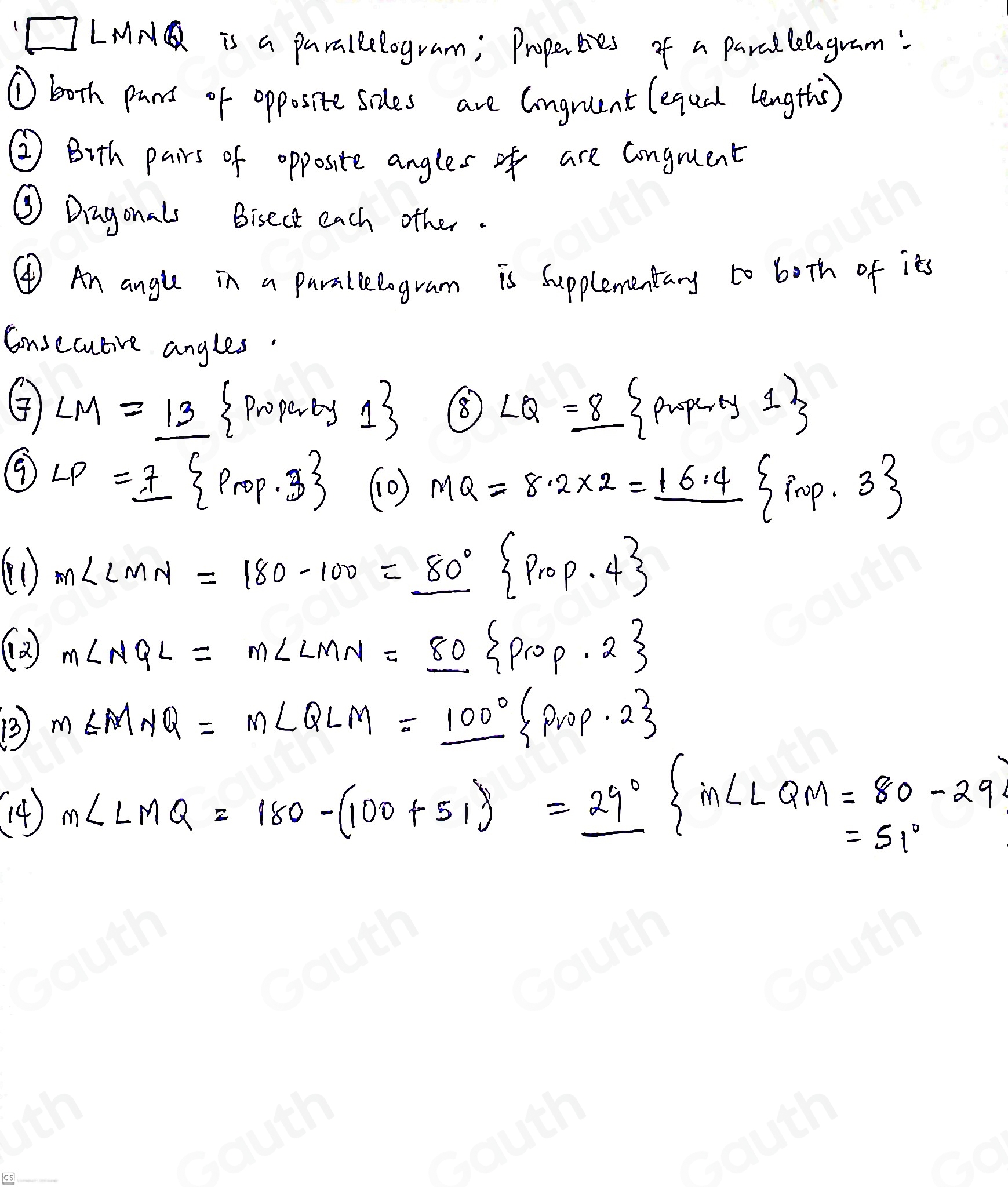 Solved: In Exercises 7-14, find the indicated measure in LMNQ. Explain ...