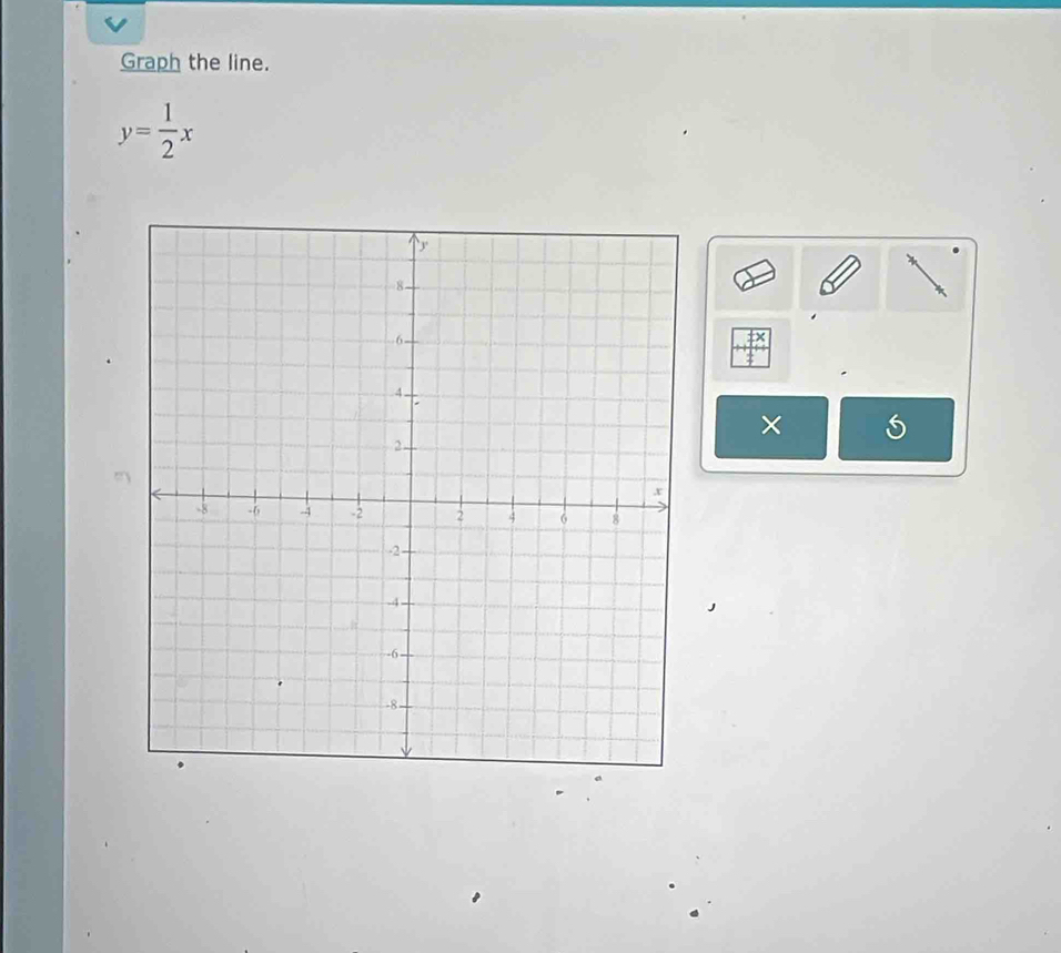 Graph the line.
y= 1/2 x
× 5