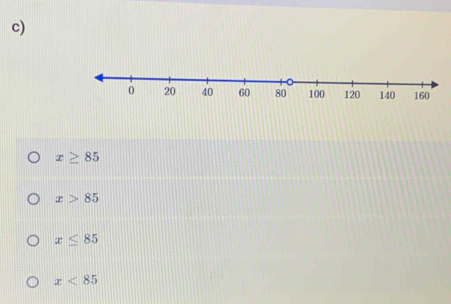 x≥ 85
x>85
x≤ 85
x<85</tex>