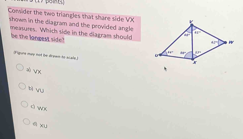 Solved: 3 (17 points) Consider the two triangles that share side VX ...