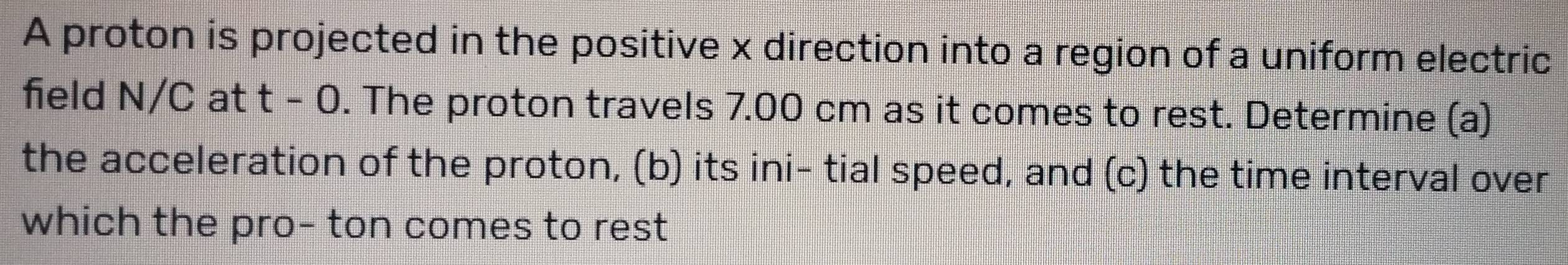 Solved: A proton is projected in the positive x direction into a region ...
