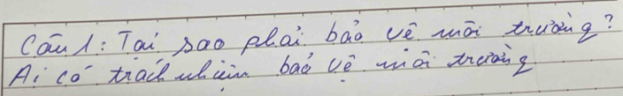 Caul: Tai sao plai bāo vè māi truàng? 
Ai co' trac wàn baò vè miài teraig