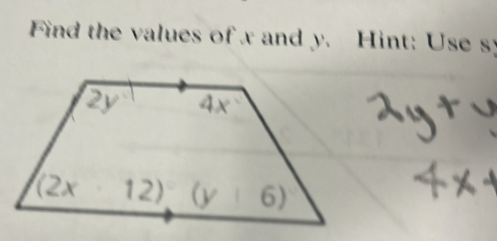 Find the values of x and y. Hint: Use sy