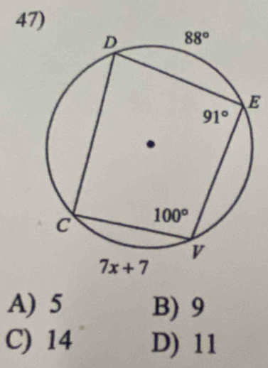 A) 5 B) 9
C) 14 D) 11