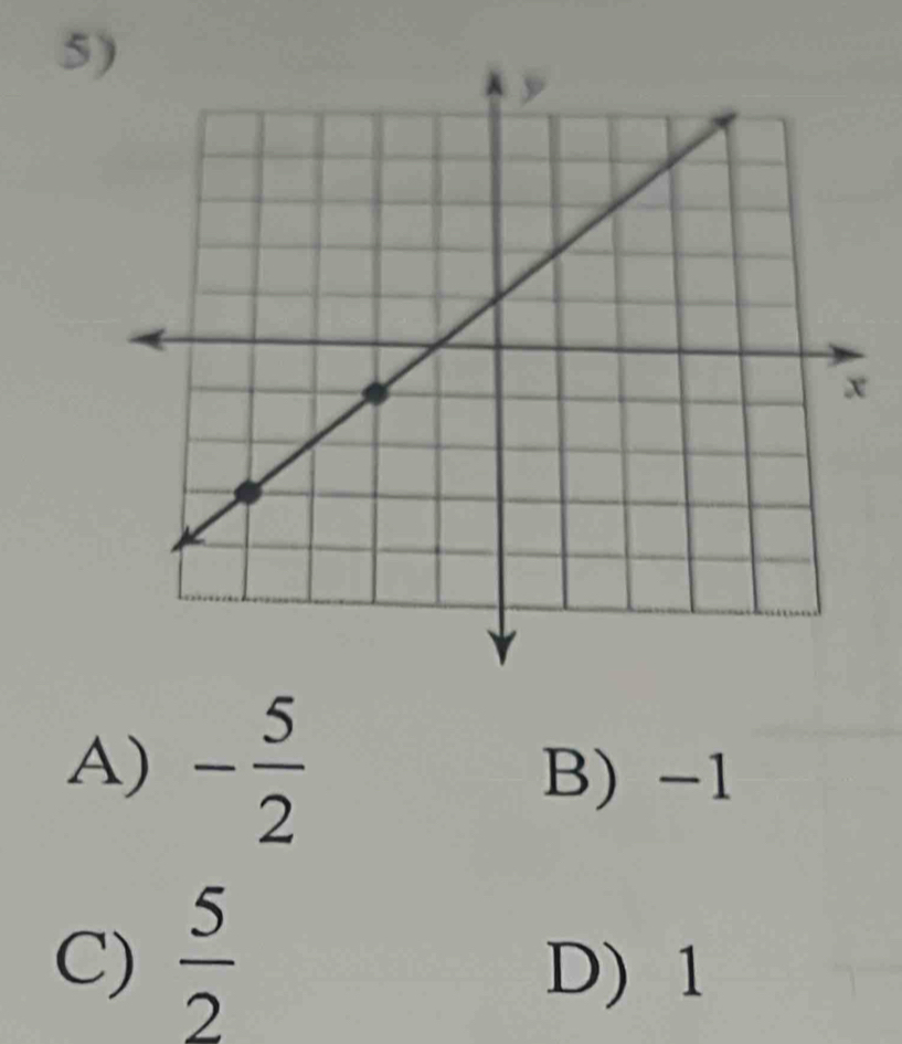 5
A) - 5/2  B) -1
C)  5/2  D) 1