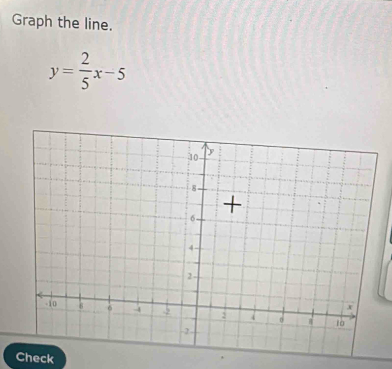 Graph the line.
y= 2/5 x-5
Check