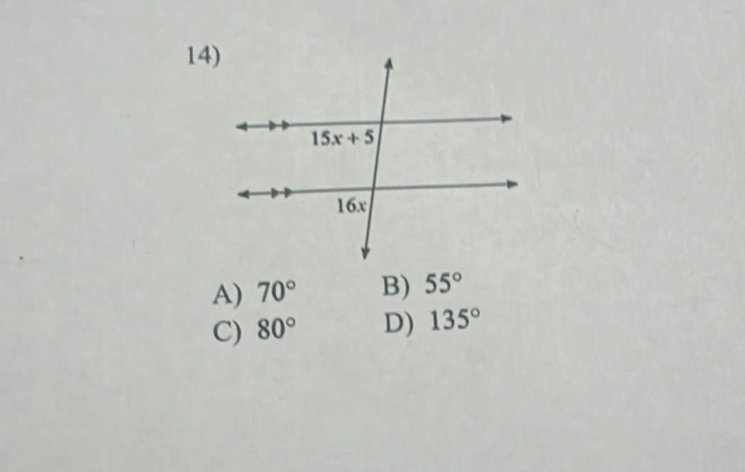 A) 70° B) 55°
C) 80°
D) 135°