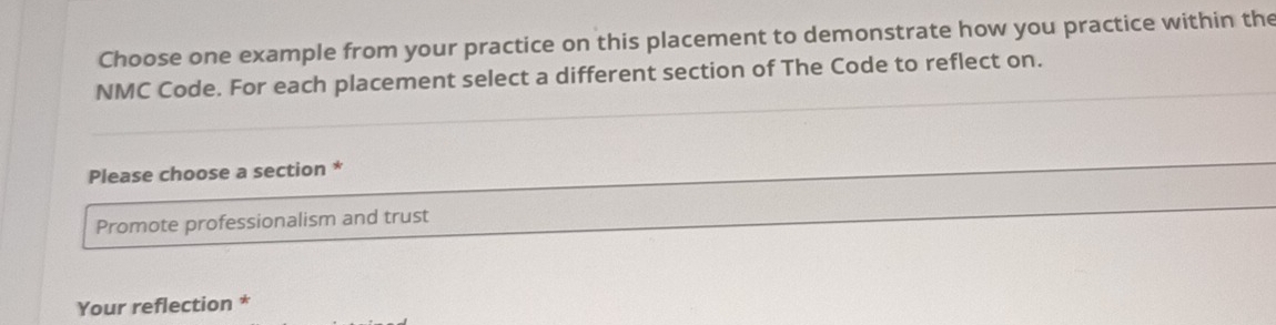 Solved: Choose one example from your practice on this placement to ...