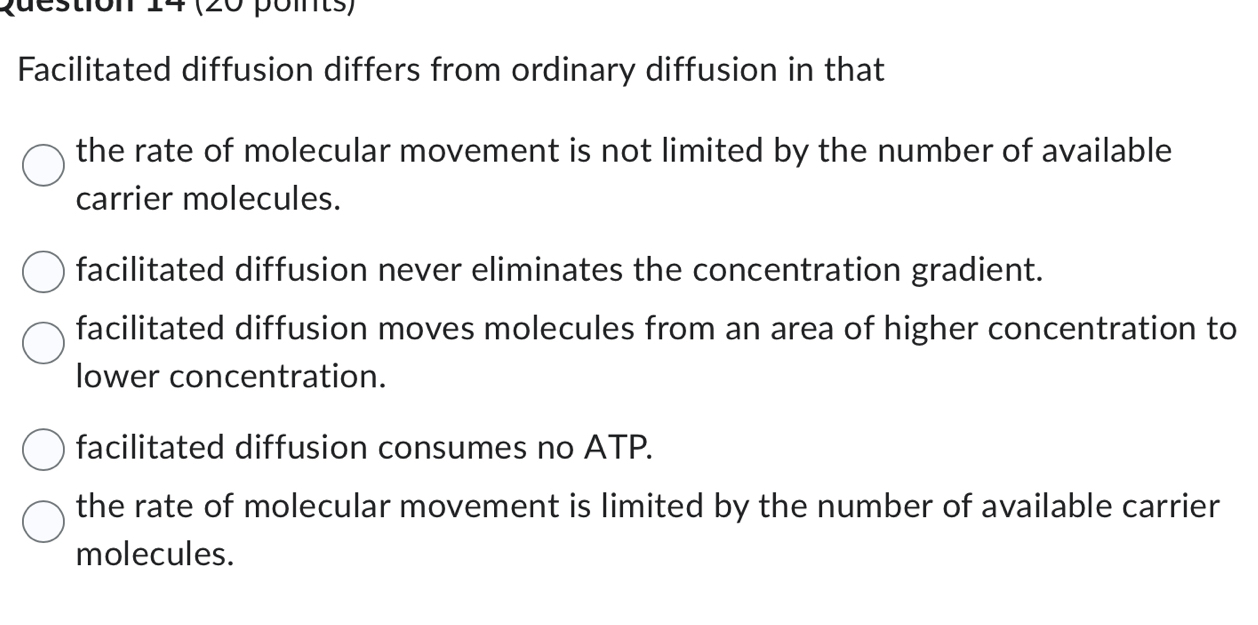 Solved: (20 pomts) Facilitated diffusion differs from ordinary ...