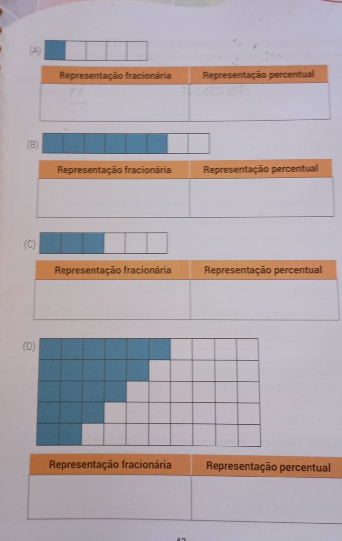 (A)
(B)
(C)
Representação fracionária Representação percentual