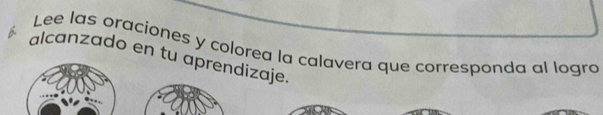 Lee las oraciones y colorea la calavera que corresponda al logro 
b alcanzado en tu aprendizaje