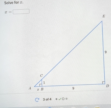 Solve for x.
x=
3 of 4