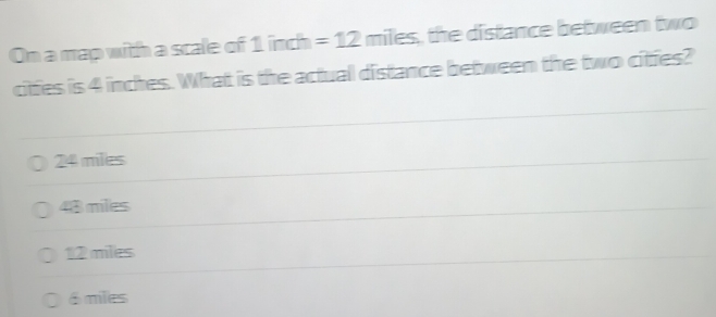Solved: On a map with a scale of 1 inch =12m hiles, the distance ...