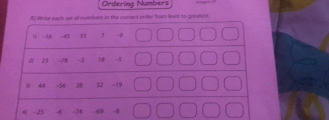 Ordering Numbers 
r from least to greatest.