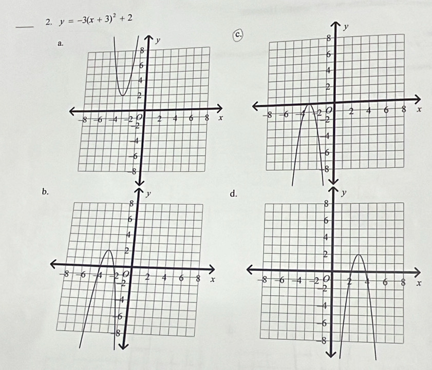 y=-3(x+3)^2+2
c
a

d.