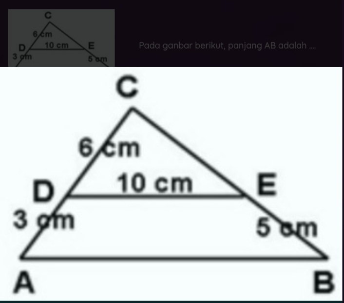 Pada ganbar berikut, panjang AB adalah ....