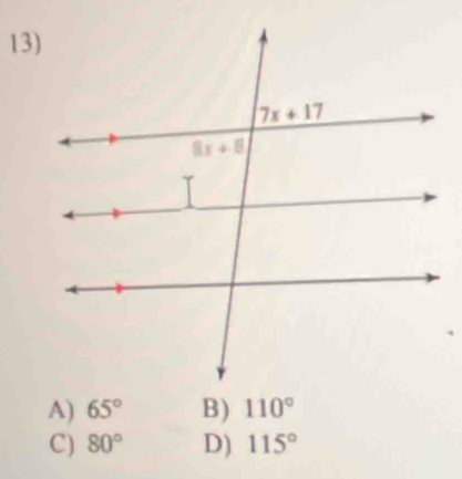 65° B) 110°
C) 80° D) 115°