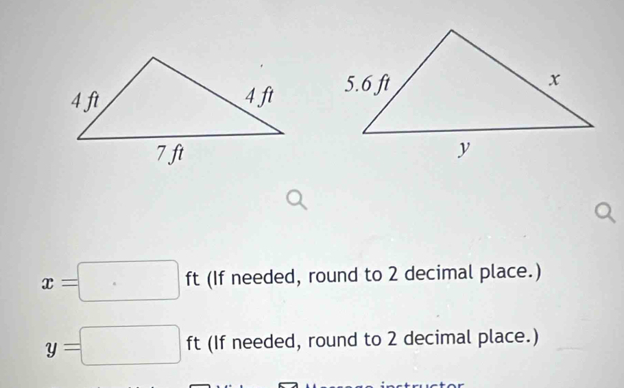 x=□ ft (If needed, round to 2 decimal place.)
y=□ ft (If needed, round to 2 decimal place.)