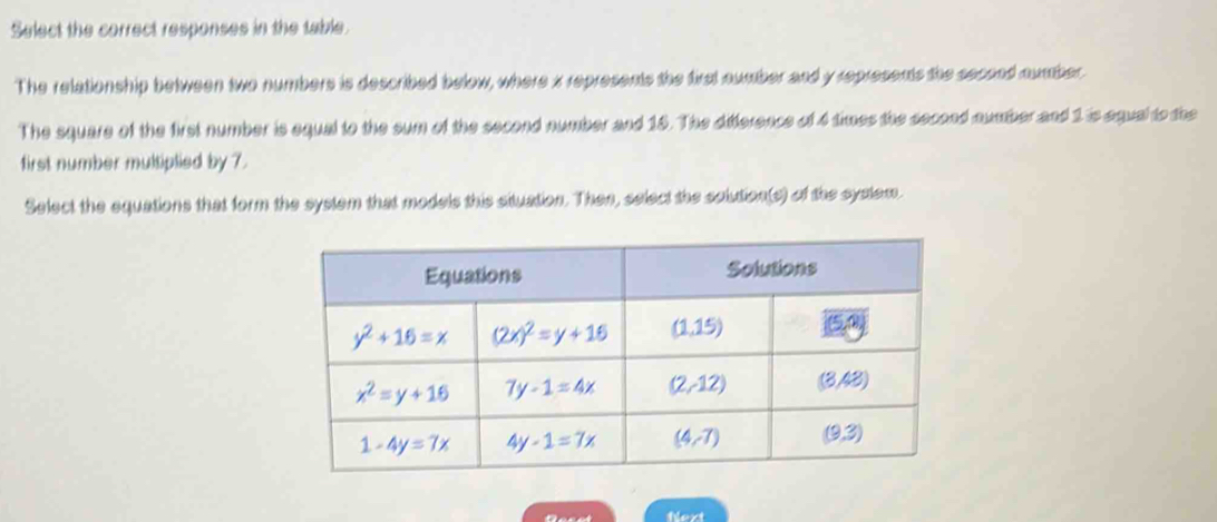 Solved: Select the correct responses in the table. The relationship ...