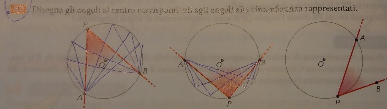 Disegna gli angoli al centro corrispondenti agli angoli alla circonferenza rappresentati.