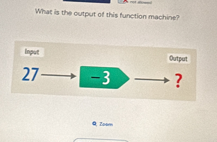 not allowed 
What is the output of this function machine? 
Input Output
27
-3
? 
Q Zoom