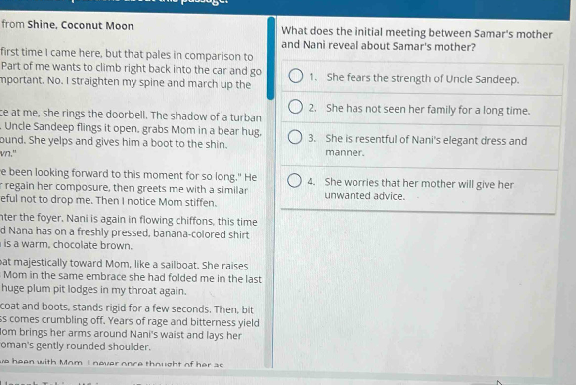 Solved: from Shine, Coconut Moon What does the initial meeting between ...