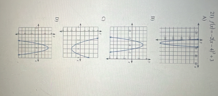 f(x)=-2(x-4)^2+3
A) 
B) 
C) 
D)