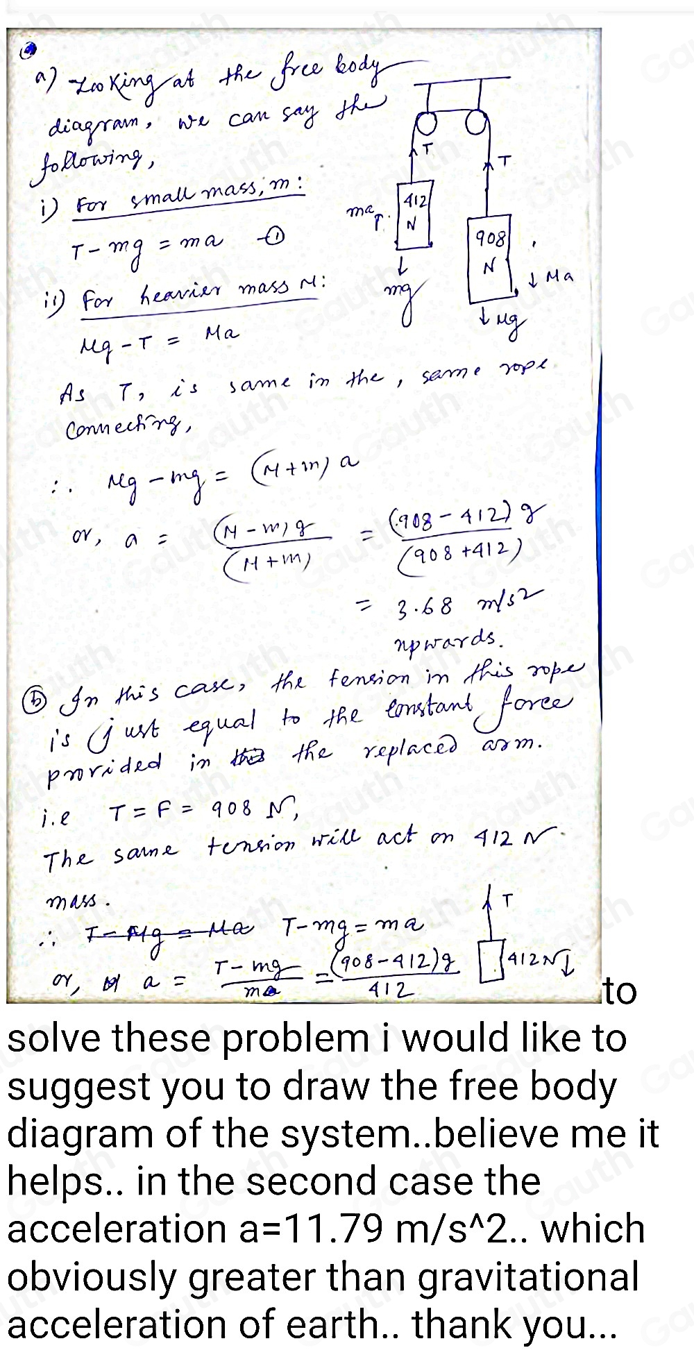 Solved: As part (ø) of the drawing shows, two blocks are connected by a ...