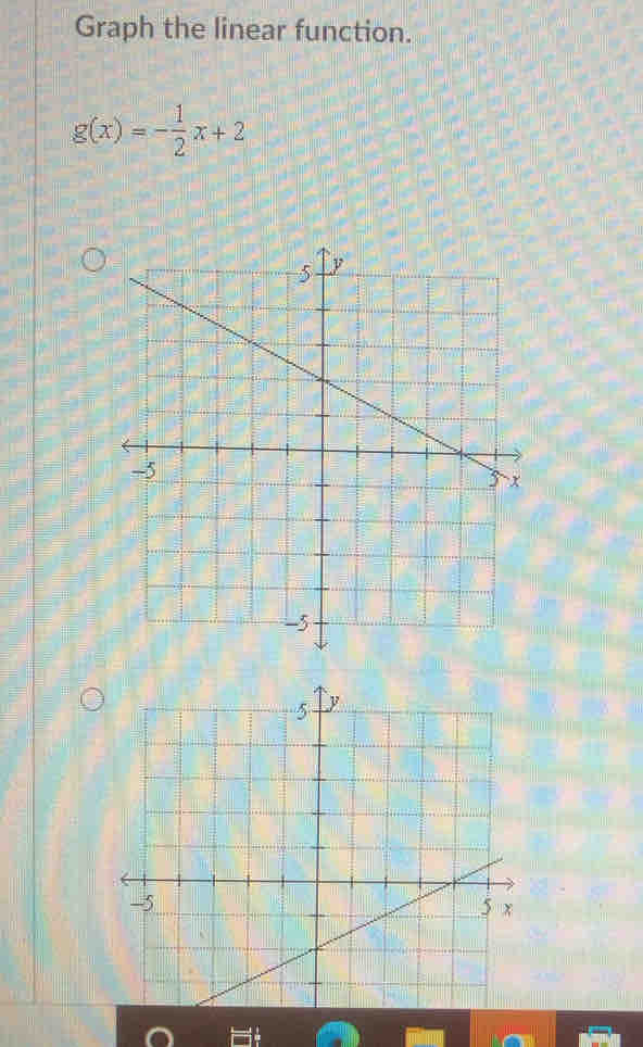 Graph the linear function.
g(x)=- 1/2 x+2