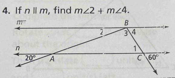 If n||m , find m∠ 2+m∠ 4.