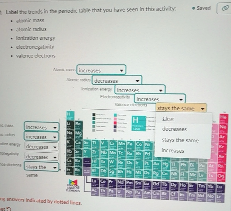 Solved: Label the trends in the periodic table that you have seen in ...
