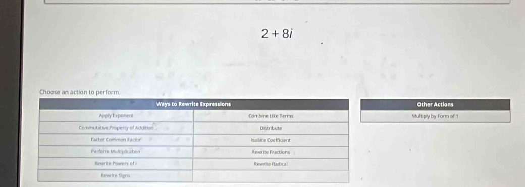 2+8i
Other Actions
Multiply by Form of 1