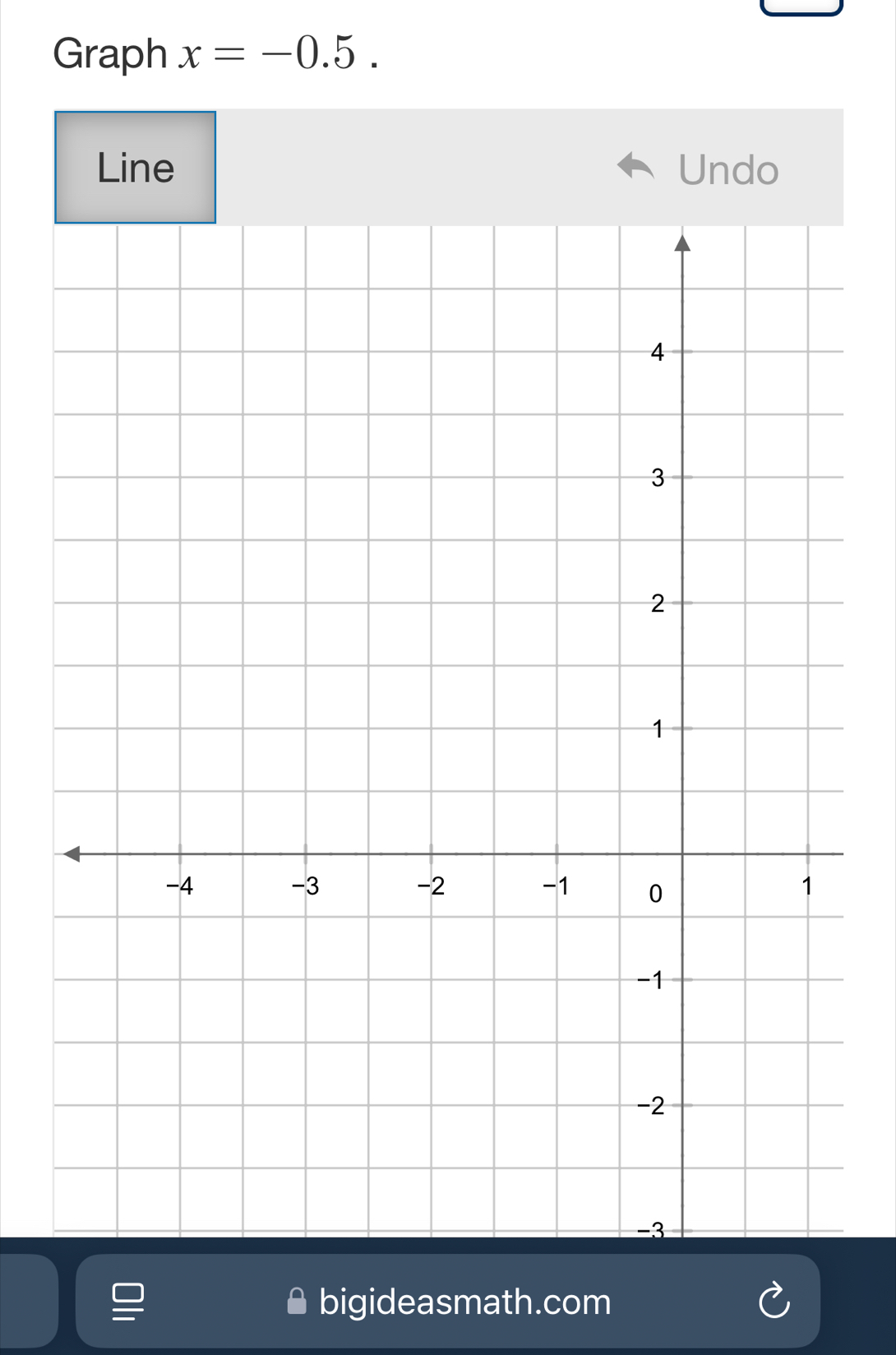 Graph x=-0.5. 
Line Undo 
bigideasmath.com