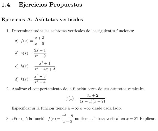 Resuelto:Ejercicios Propuestos Ejercicios A: Asíntotas verticales 1 ...