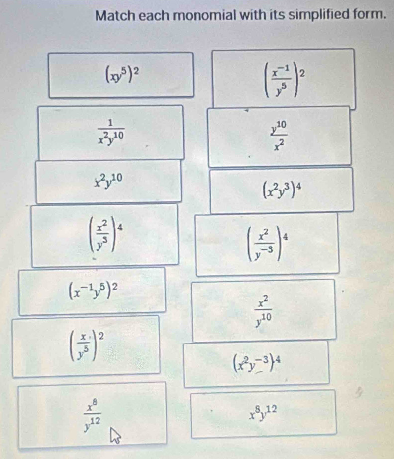 Match each monomial with its simplified form.